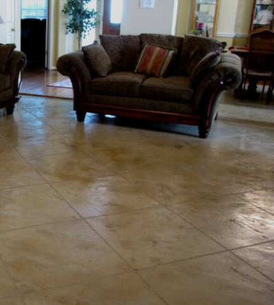 Polished interior concrete floor, made to look like tile.