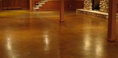 Brown stained and polished interior floor made from concrete